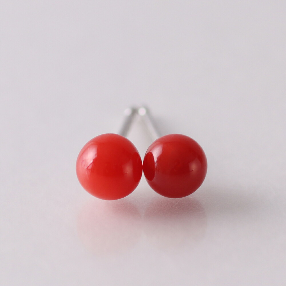 ≪送料無料&1年保証付き≫ 日本産血赤珊瑚4ミリ玉K18ホワイトゴールド