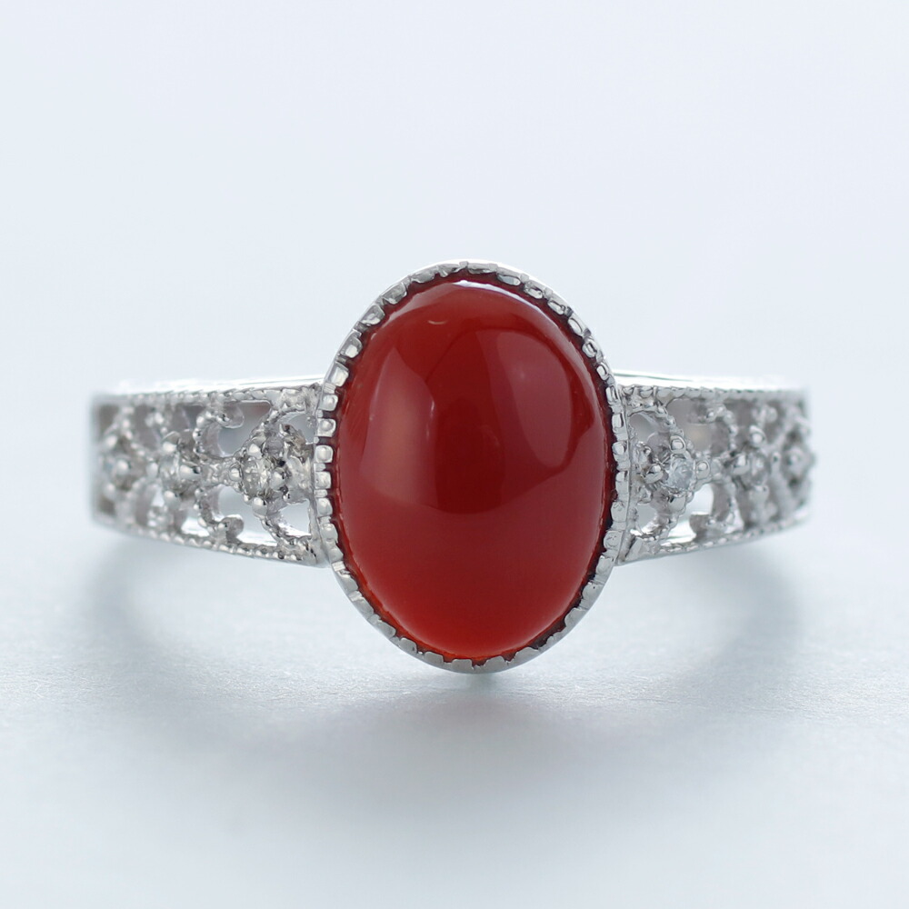 血赤珊瑚7×9ミリ・プラチナ・リング : 珊瑚専門店アートコーラル銀座