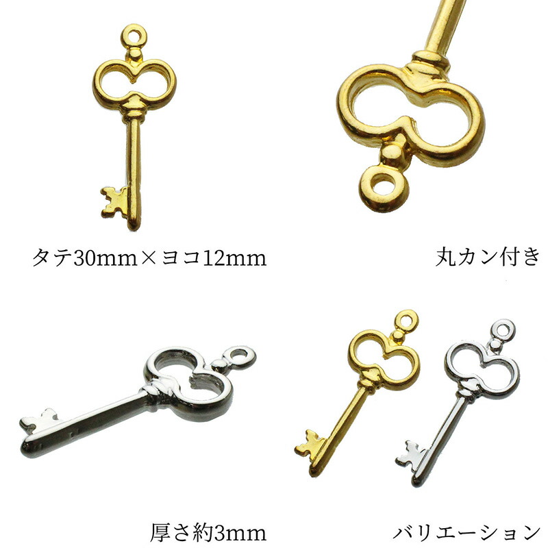 チャーム ペンダント キーホルダー 鍵 カギ 2個 30mm×12mm
