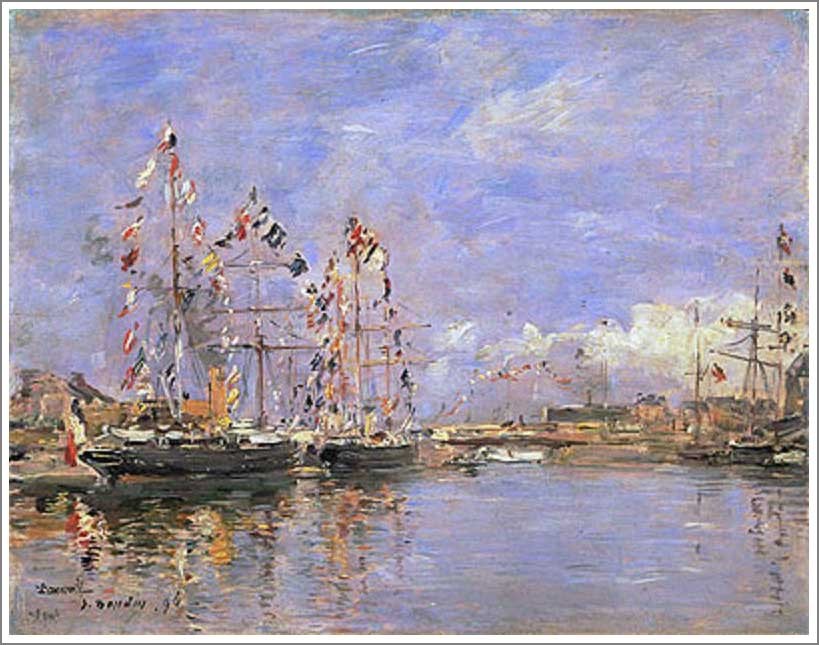 ウジェーヌ・ブータン「ドービル、旗で飾られた港の船」 サイズ