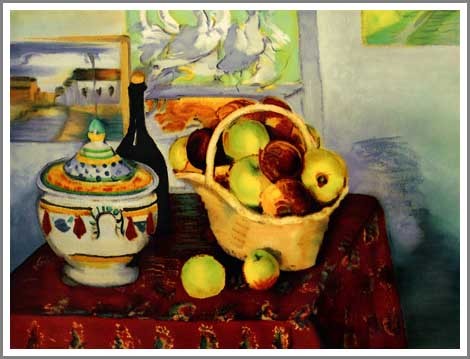 静物画 油彩画 リンゴと瓶 複製画 送料無料 絵画 油彩画 油絵 模写ポール・セザンヌ「りんごと瓶