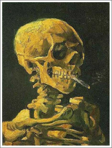 骸骨 ローズクラウン 油絵 原画 オリジナル 一点物 送料無料】絵画：フィンセント・ファン・ゴッホ「火のついた煙草を