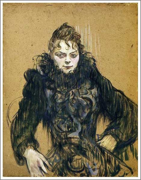 複製画 送料無料 絵画 油彩画 油絵 模写ロートレック「黒いボアの女