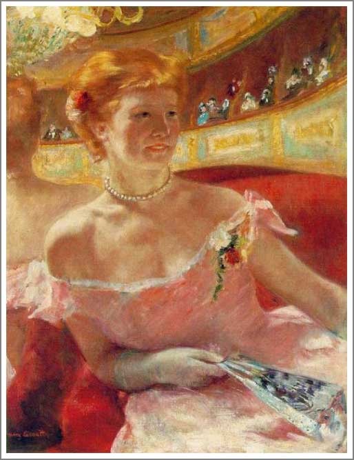 送料無料】絵画：メアリー・カサット「真珠の首飾りをつけた桟敷席の
