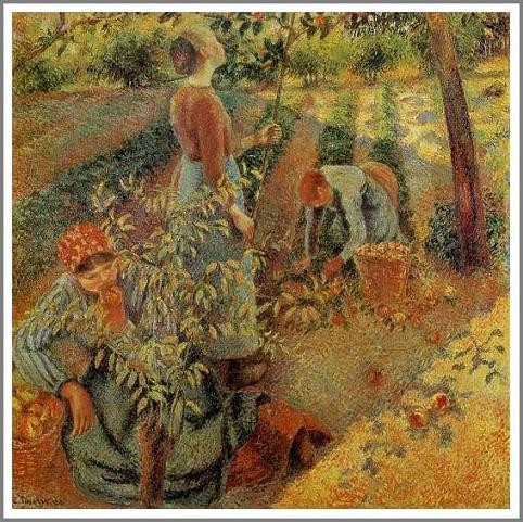 複製画 送料無料 絵画 油彩画 油絵 模写カミーユ・ピサロ「リンゴ狩り