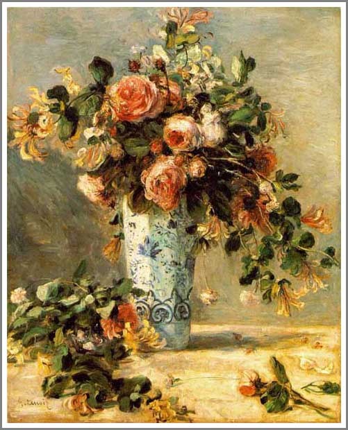 【送料無料】絵画：ルノアール（ルノワール）「花瓶にはいったバラとジャスミン」●サイズF6(41.0×31.8cm)●絵画（油絵複製画）オーダーメイド制作