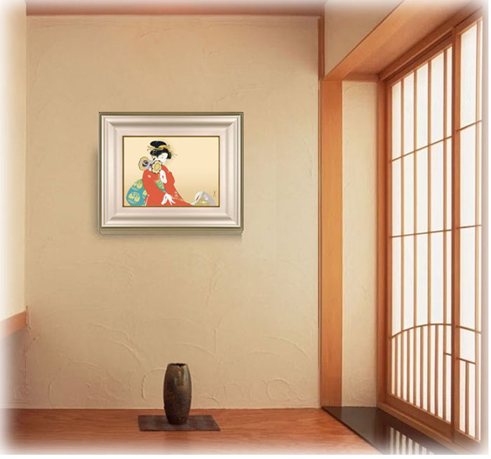 美品 掛け軸 上村松園筆「鼓の音」美人画 版画 限定品 版画 「鼓の音」 | ｜正光画廊