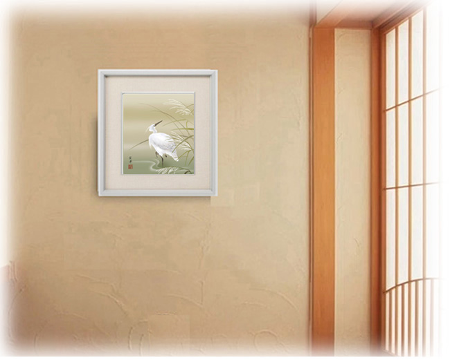日本画 光 白鷺 絵画 約60cm x 50cm 絵画 白鷺 （しらさぎ )・ 近藤玄洋 日本画 花鳥画 アート 和室