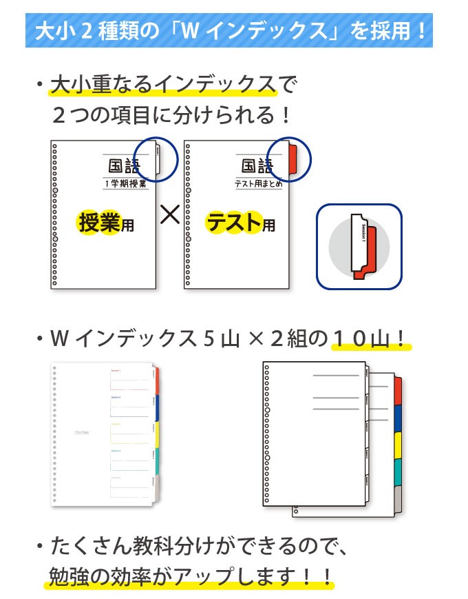 インデックス ラミネートタブ シート Wインデックス B5 26穴 5山x2組