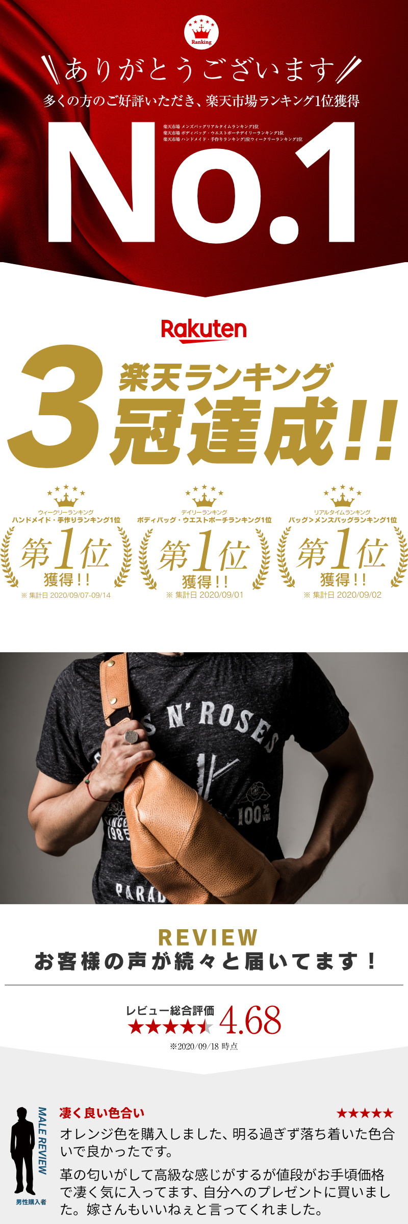 高級感のあるドラーロレザー 本革ボディバッグ サイドの質感