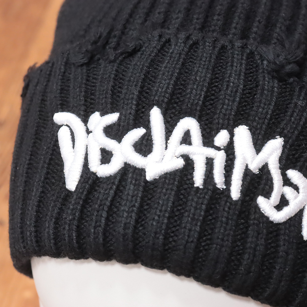 正規品　 ニット帽　ビーニー　黒　ラメ　帽子　CCマーク 期間限定ポイント10倍】DISCLAIMER ニットキャップ ロゴ刺繍 ダメージ