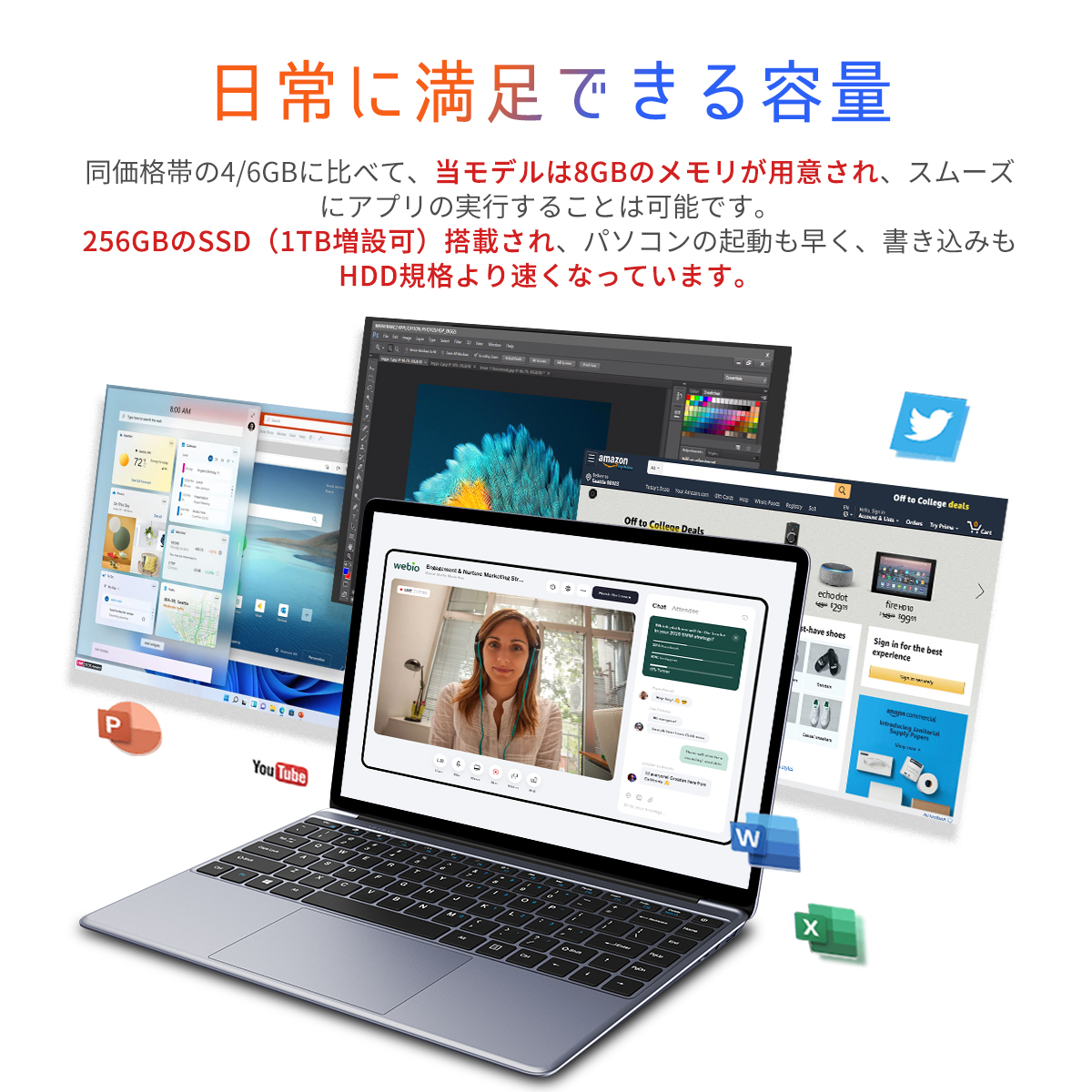 WPS Office付き ノートパソコン Win11 ノートpc 初心者向け 格安 14.1型 CHUWI Herobook Pro 日本語キーボード 8GB+256GB 軽量 Webカメラ WIFIモデル｜articlesdivers｜05