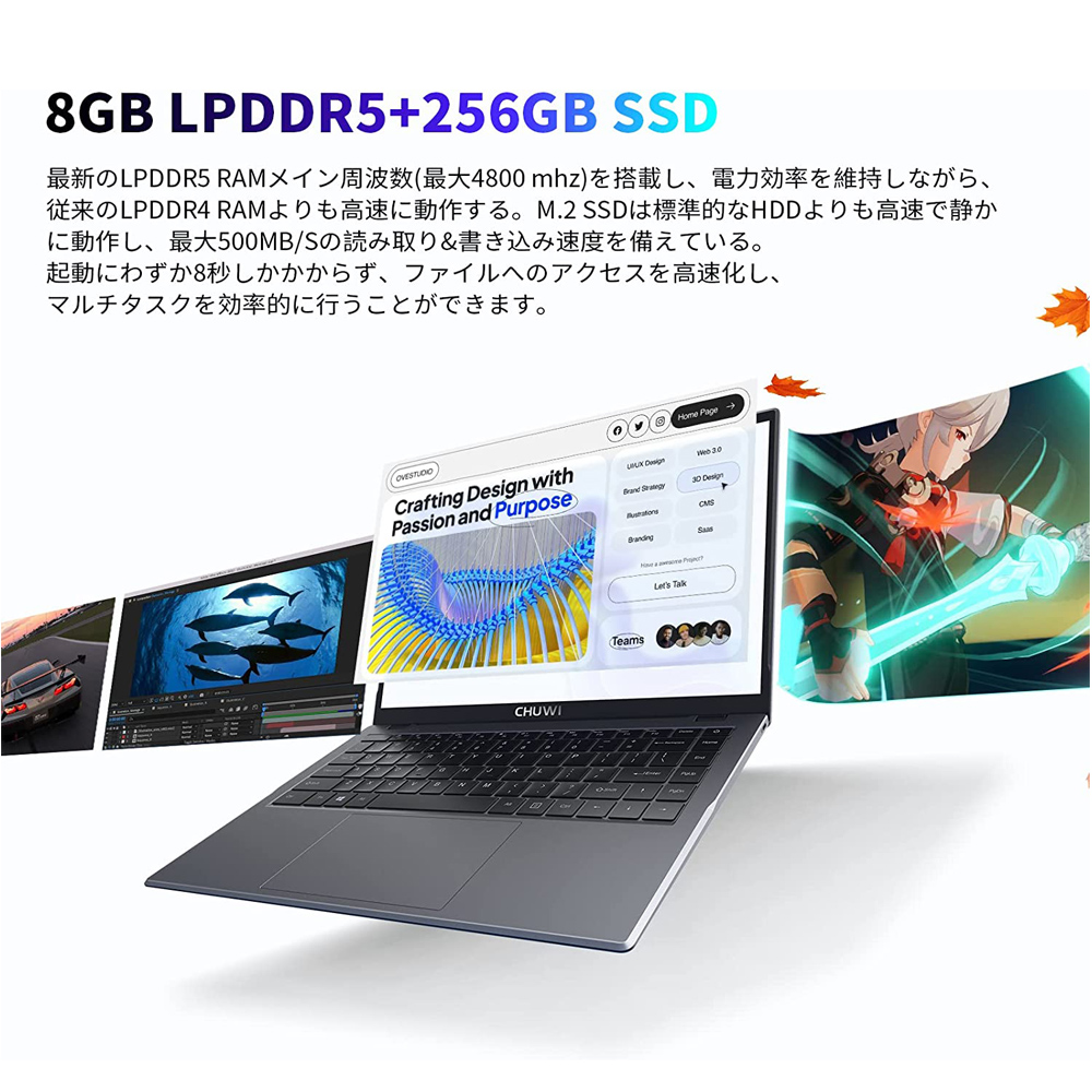 ノートパソコンWin11 【intel N100 / メモリ:LPDDR5 8GB / SSD:256GB 