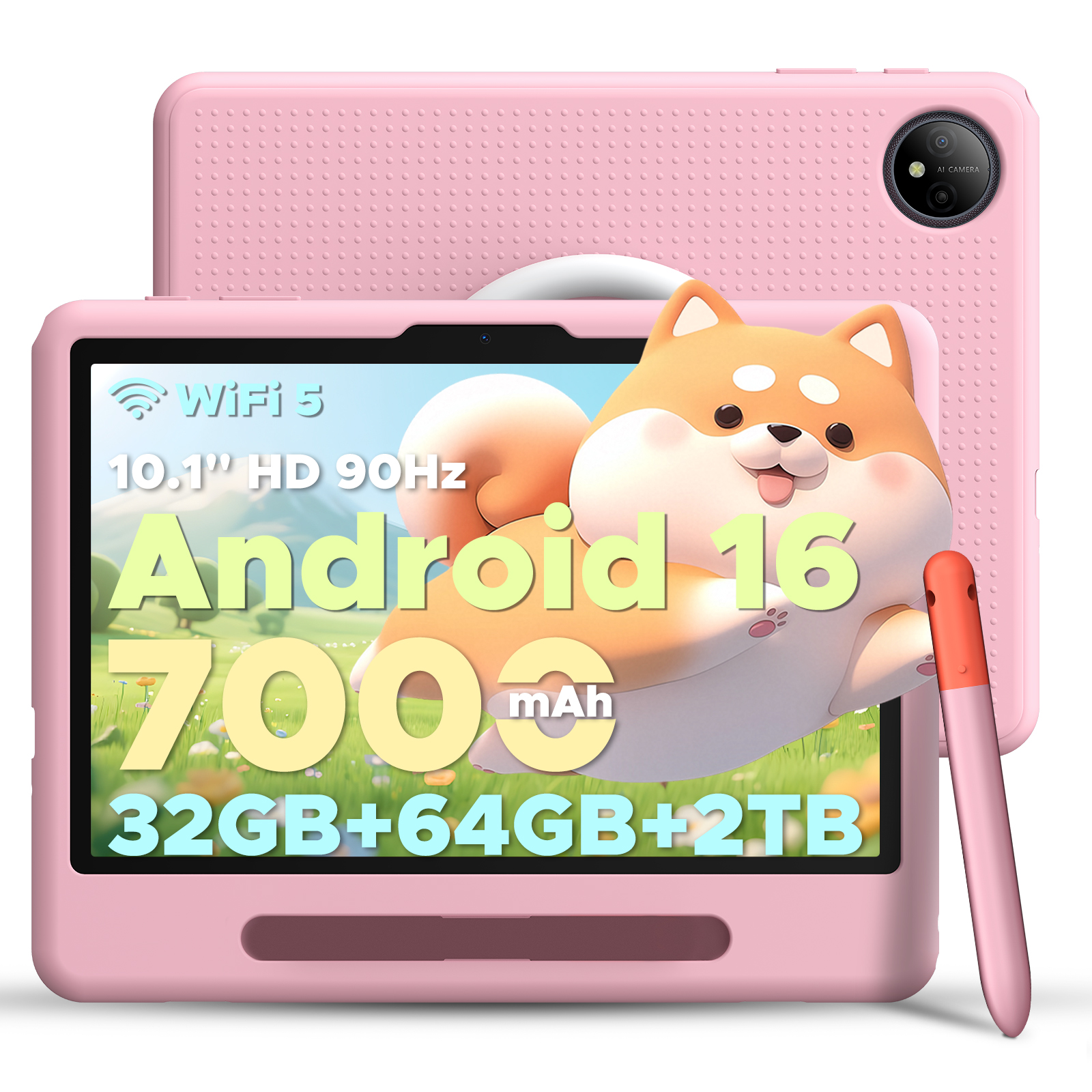 【ケース・タッチペン付き】10.1インチ 子供用タブレット Android16 90Hz IPS液晶 32GB RAM 64GB ROM 2TB拡張 7000mAh Wi-Fi 防ブルーライト 学習アプリ対応 |  | 02