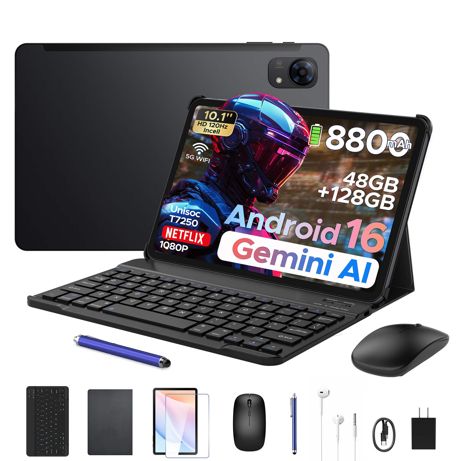 【50%OFFクーポン対象】10インチ セット版 タブレット Android16 Gemini AI Wi-Fiモデル 48GB+128GB 2TB拡張 Widevine L1 P10PRO Bluetoothキーボード付属 |  | 01