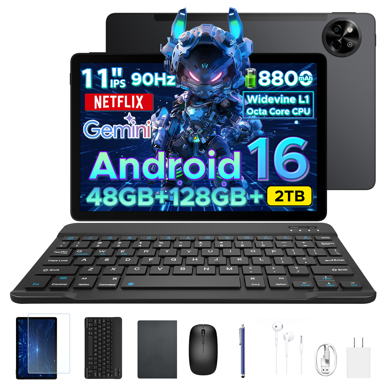 P11 Android16 11インチ 大画面 タブレット Gemini AI機能 8コア CPU 48GB RAM+128GB ROM+2TB拡張可 FHD+解像度 90Hz高リフレッシュレート Widevine L1 |  | 01