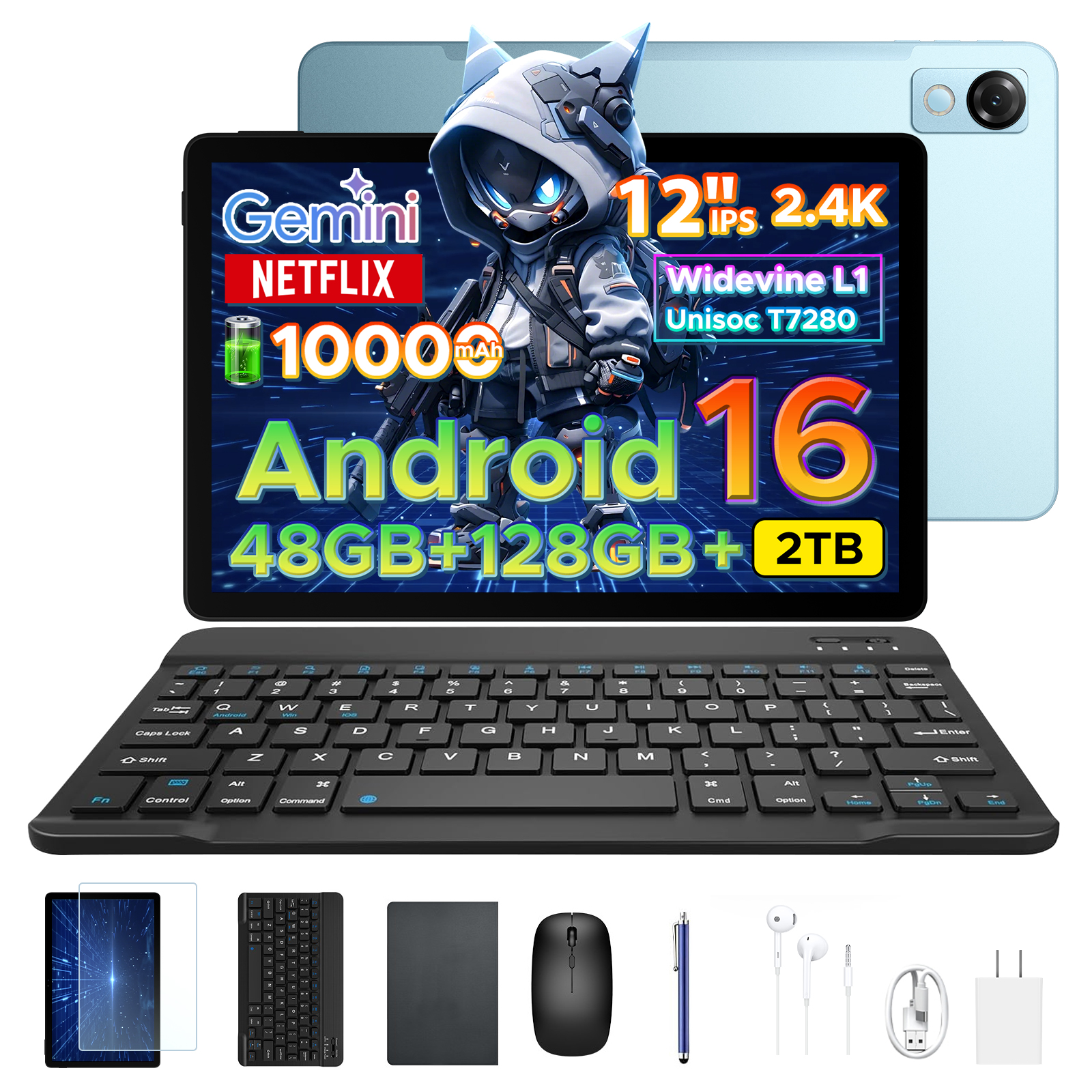 【50%OFFクーポン対象】P12 Android16 タブレット 12インチ Wi-Fiモデル Gemini AI 48GB+128GB 2TB拡張 2.4K 120Hz Widevine L1 キーボード付き 10000mAh 顔認識 |  | 03