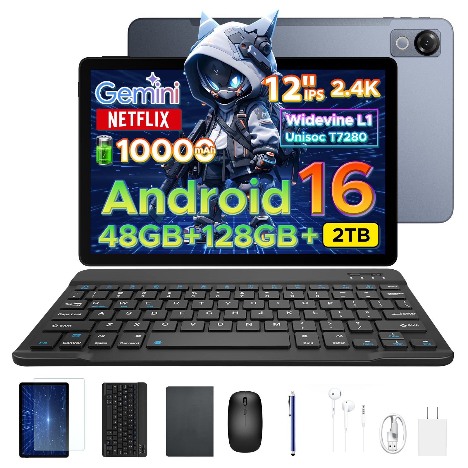 【50%OFFクーポン対象】P12 Android16 タブレット 12インチ Wi-Fiモデル Gemini AI 48GB+128GB 2TB拡張 2.4K 120Hz Widevine L1 キーボード付き 10000mAh 顔認識 |  | 02