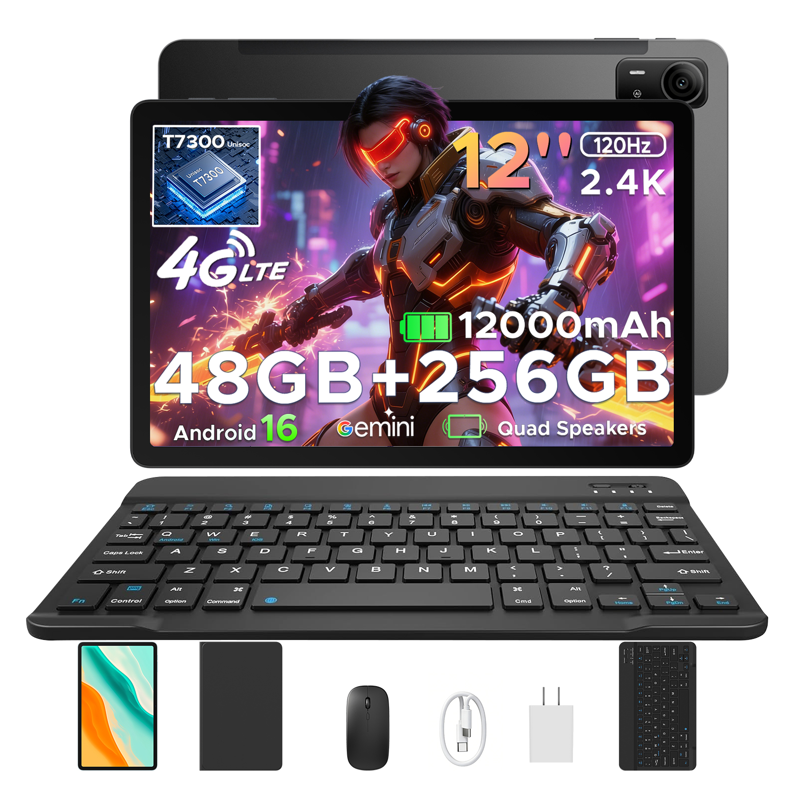 【50%OFFクーポン対象】P12PRO Android16 タブレット 12インチ SIMフリー 4G LTE Gemini AI 48GB+256GB 2TB拡張 2.4K 120Hz Widevine L1 Netflix対応 12000mAh |  | 01