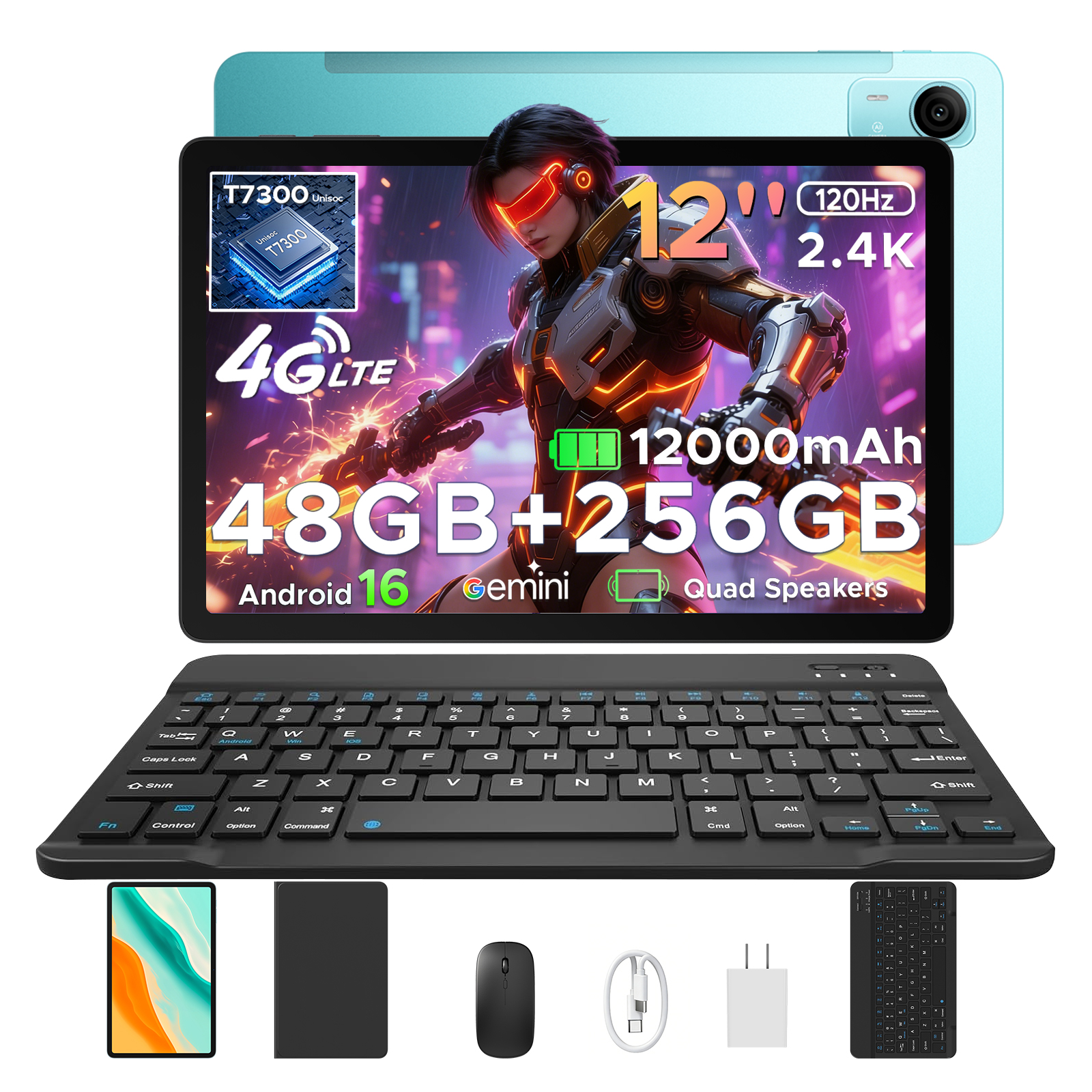 【50%OFFクーポン対象】P12PRO Android16 タブレット 12インチ SIMフリー 4G LTE Gemini AI 48GB+256GB 2TB拡張 2.4K 120Hz Widevine L1 Netflix対応 12000mAh |  | 03