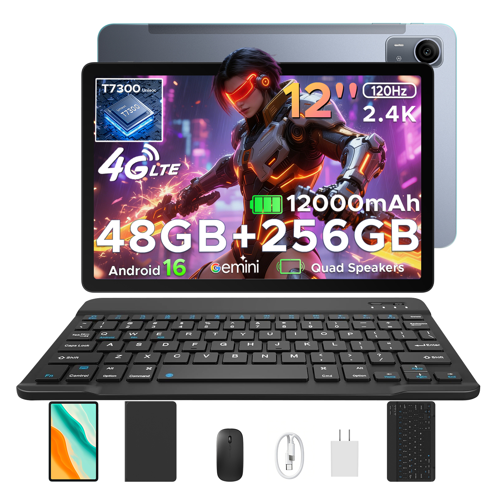 【50%OFFクーポン対象】P12PRO Android16 タブレット 12インチ SIMフリー 4G LTE Gemini AI 48GB+256GB 2TB拡張 2.4K 120Hz Widevine L1 Netflix対応 12000mAh |  | 02