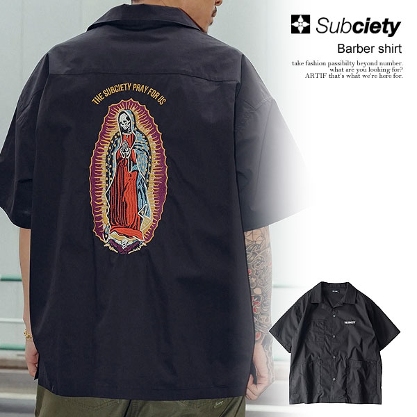 今期もの！　Subciety ブラック 半袖シャツ XL バーバーシャツ Subciety（サブサエティ） シャツ SUBCIETY Barber shirt subciety