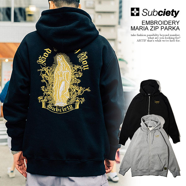 サブサエティ パーカー SUBCIETY EMBROIDERY MARIA ZIP PARKA subciety