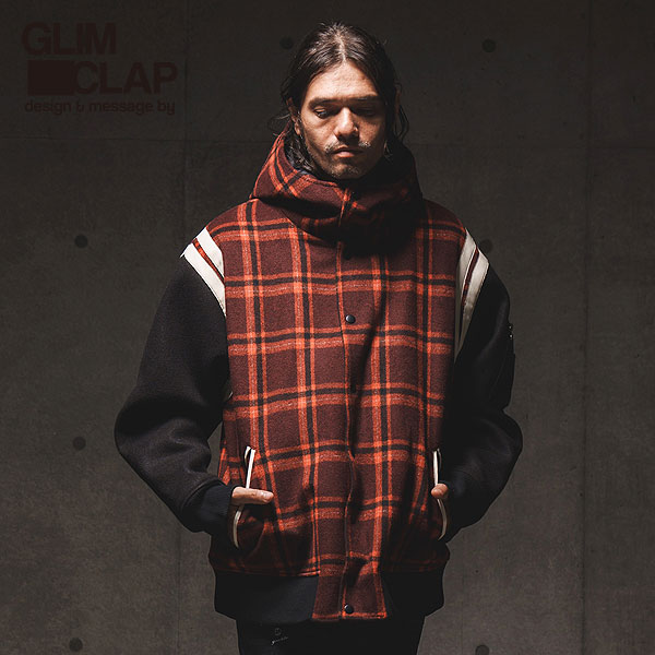 50％OFF SALE セール GLIMCLAP グリムクラップ Plaid pattern hooded varsity jacket GLIMCLAP SALE セール グリムクラップ ジャケット Plaid pattern
