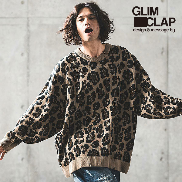 30％OFF SALE セール GLIMCLAP グリムクラップ Leopard pattern used like processing sweater メンズ セーター atftps GLIMCLAP SALE セール グリムクラップ セーター GLIMCLAP Leopard