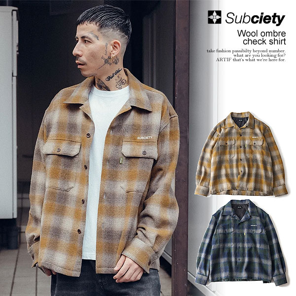 Subciety（サブサエティ） シャツ SUBCIETY Wool ombre check shirt 