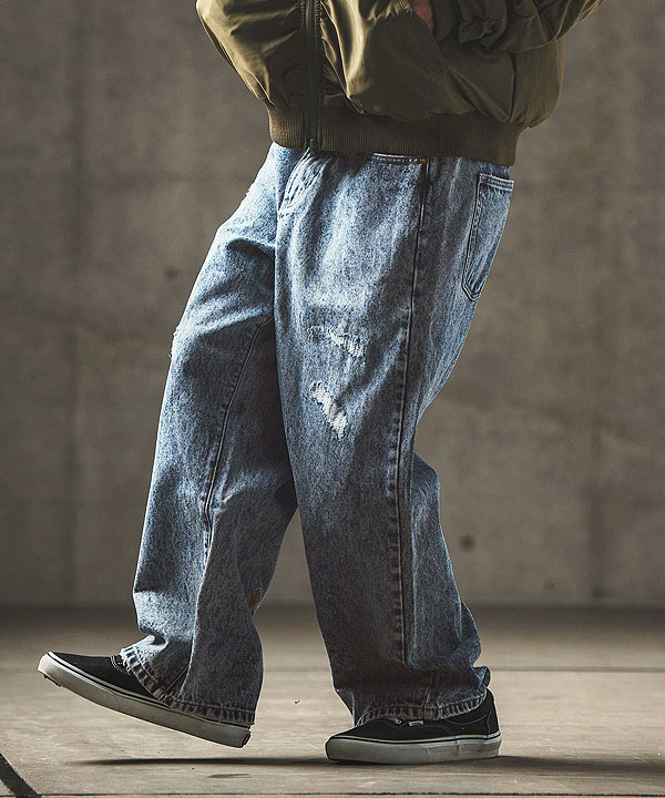 ジーンズ・デニムパンツ GLIMCLAP Chemical processing denim wide straight pants atfpts GLIMCLAP グリムクラップ パンツ GLIMCLAP Chemical processing denim