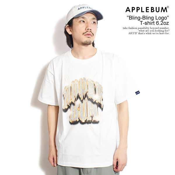 アップルバム Tシャツ APPLEBUM ”BLING-BLING LOGO” T-shirt -WHITE- メンズ 半袖 クルーネックTシャツ  ヘビーオンス 送料無料 ストリート