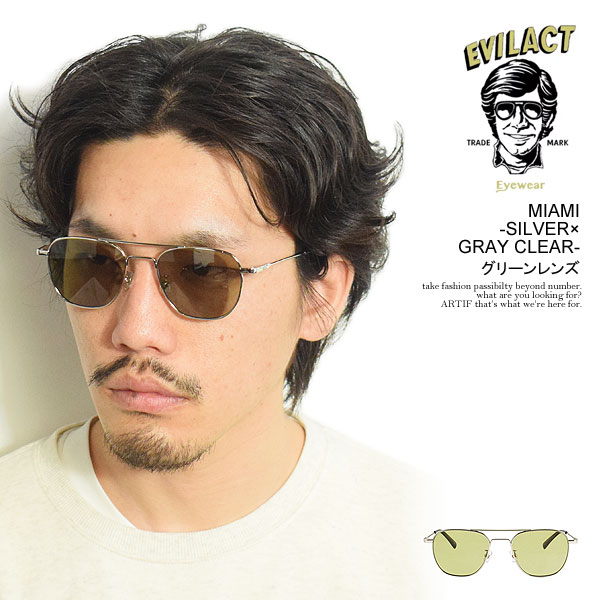 イーブルアクト アイウェア サングラス EVILACT EYEWEAR MIAMI -SILVER×GRAY CLEAR- / グリーンレンズ メンズ  カラーレンズ : eae24-18-03 : ARTIF - 通販 - Yahoo!ショッピング