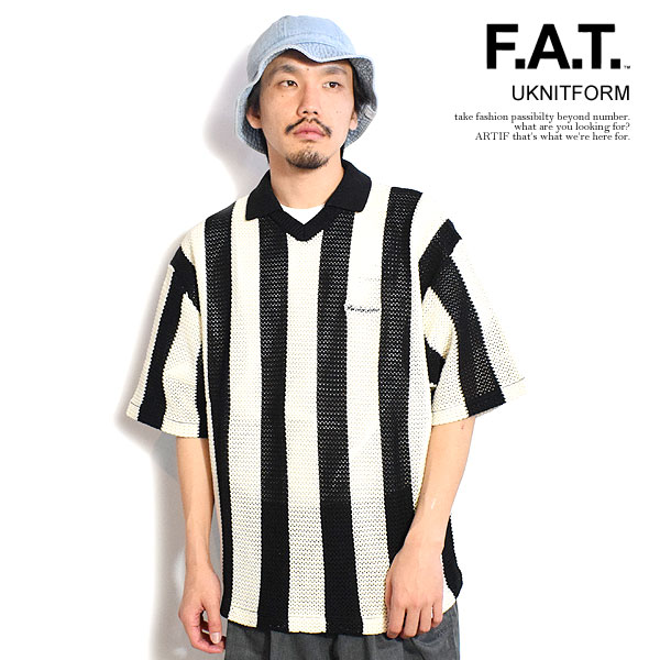 FAT エフエーティー UKNITFORM メンズ ニット 半袖 サッカーシャツ 半袖ニット ストライプ柄 送料無料 ストリート atftps FAT SALE セール エフエーティー ニット FAT UKNITFORM メンズ 半袖