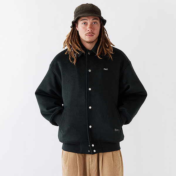 FAT VASTY スタジャン 黒/クリーム FAT エフエーティー ジャケット FAT WOOPERS メンズ スタジアム
