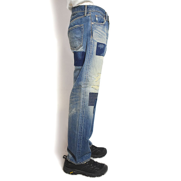新品 FDMTL ダメージ デニム インディゴ L リペア クラッシュ miniministore ダメージデニムパンツ クラッシュジーンズ