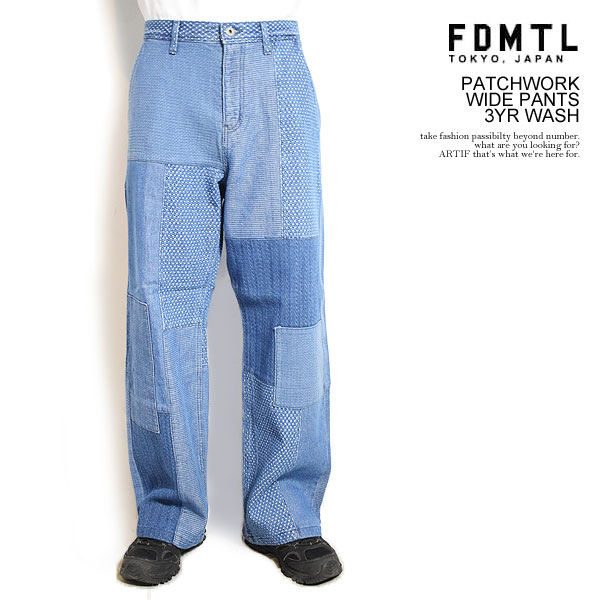 FDMTL ファンダメンタル PATCHWORK WIDE PANTS 3YR WASH パンツ デニム インディゴ パッチワーク 刺し子 送料無料 atfpts FDMTL（ファンダメンタル） パンツ FDMTL PATCHWORK WIDE PANTS 3YR