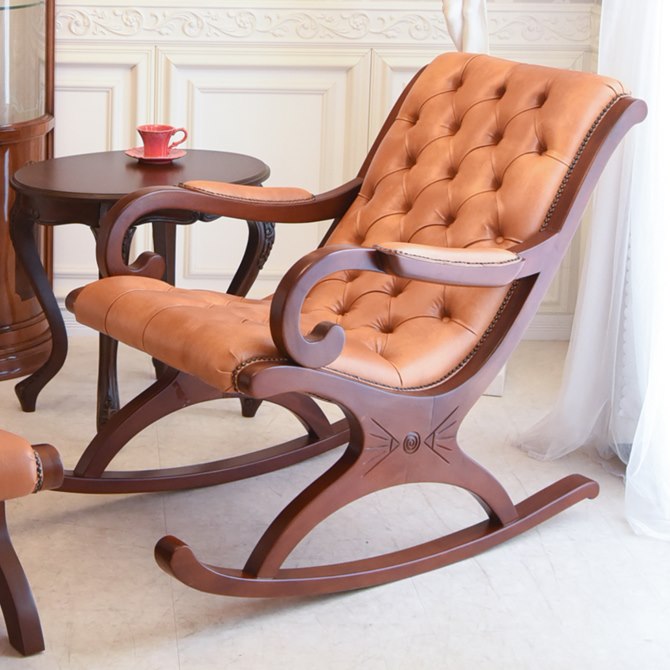 アンティークなロココ調おしゃれな輸入家具ロッキングチェア 茶 ブラウン ヨーロピアン イタリアン ロッキングチェアー 椅子 1人掛け 木製 リラックス チェア｜artitalia