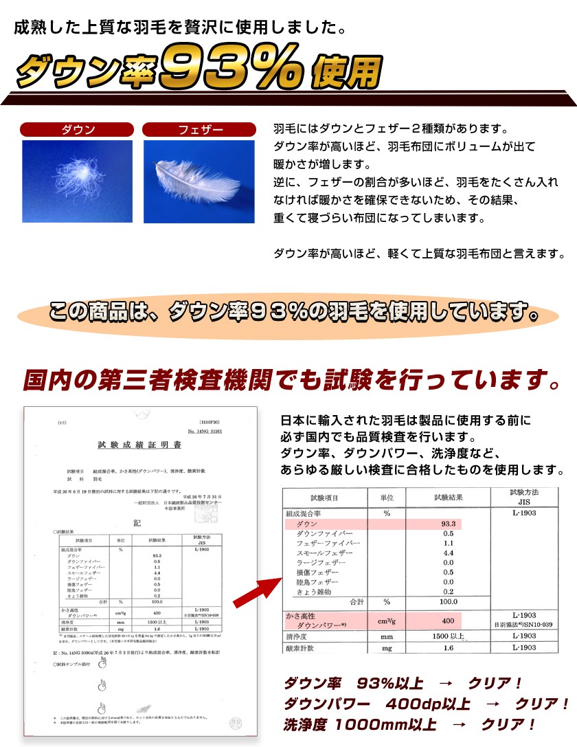 羽毛布団 羽毛ふとん 掛け布団 ダブル 日本製 ロイヤルゴールド マイクロモダール 羽毛量1.6kg 立体 冬用 暖かい｜artmac｜08