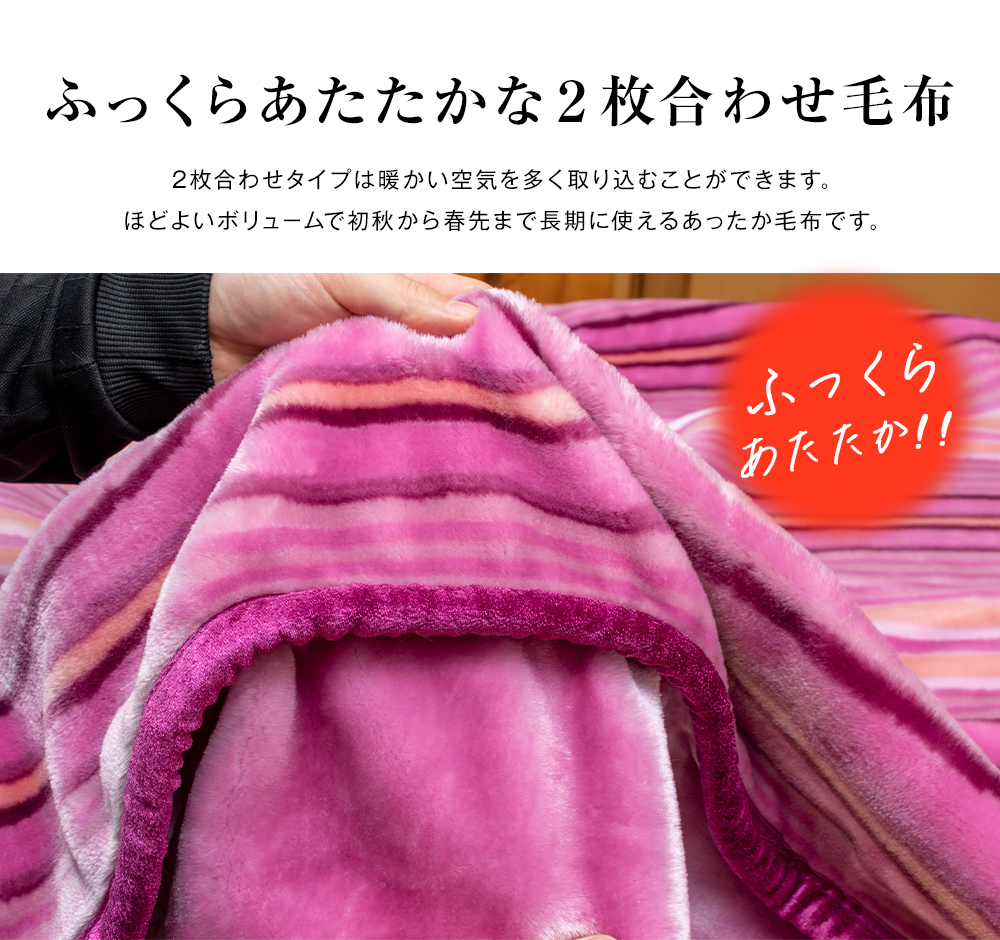 昭和西川 ふっくらあたたか 2枚合わせ毛布 シングル 140×200cm【厚手