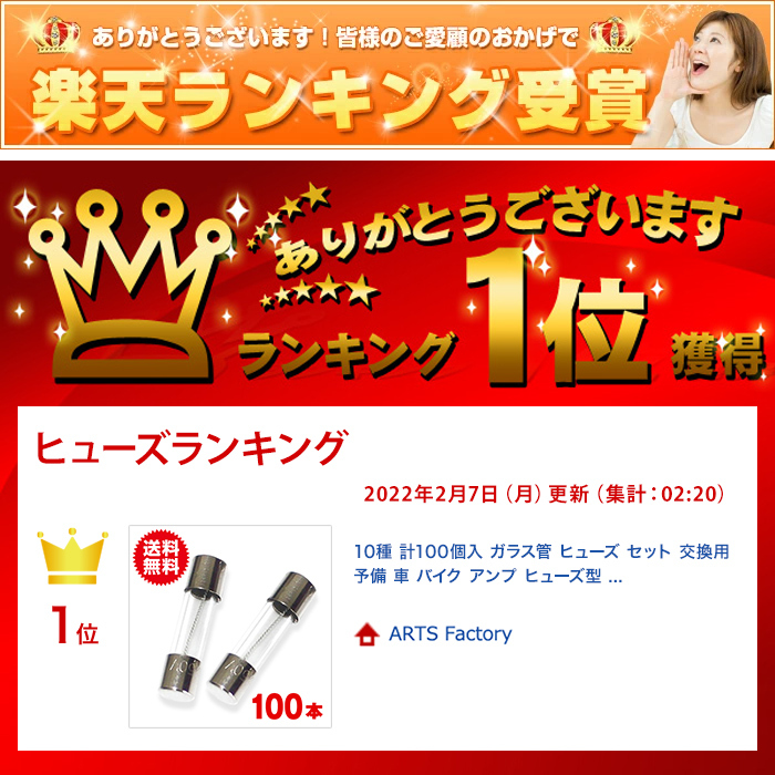 10種 計100個入 メンテナンス 電子 部品 ガラス管 ヒューズ