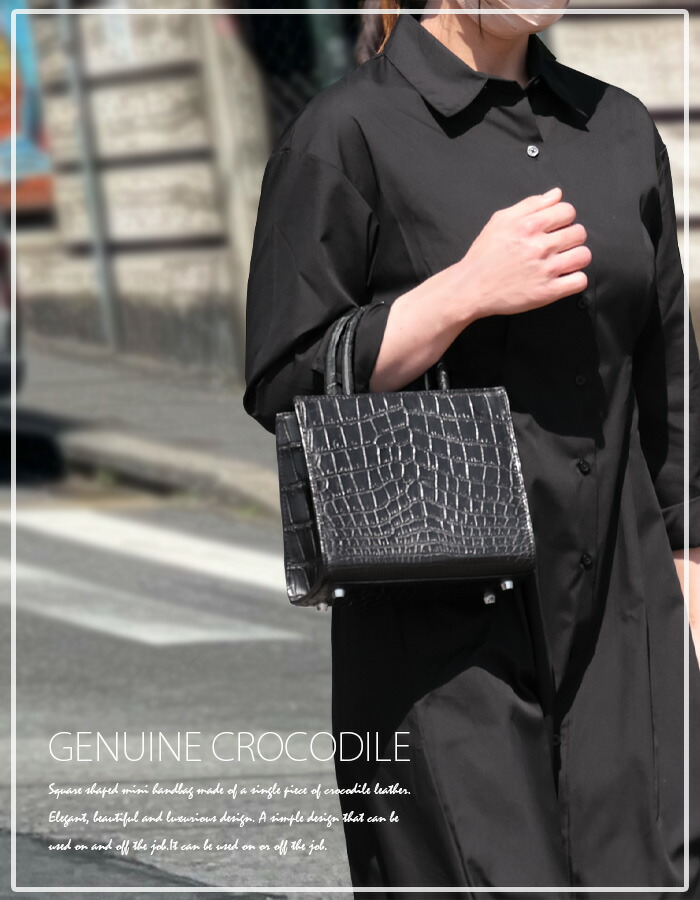クロコダイル ハンドバッグ 2way ミニ 小さめ スクエア バッグ 本革