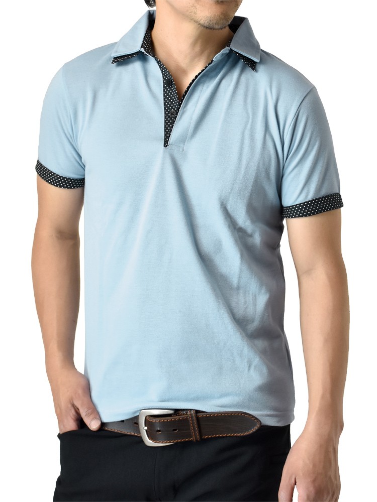 ポロシャツ メンズ ゴルフウェア ビズポロ ゴルフウェア メンズ クールビズ 二枚衿 半袖 ドット柄 父の日 開襟シャツ セール