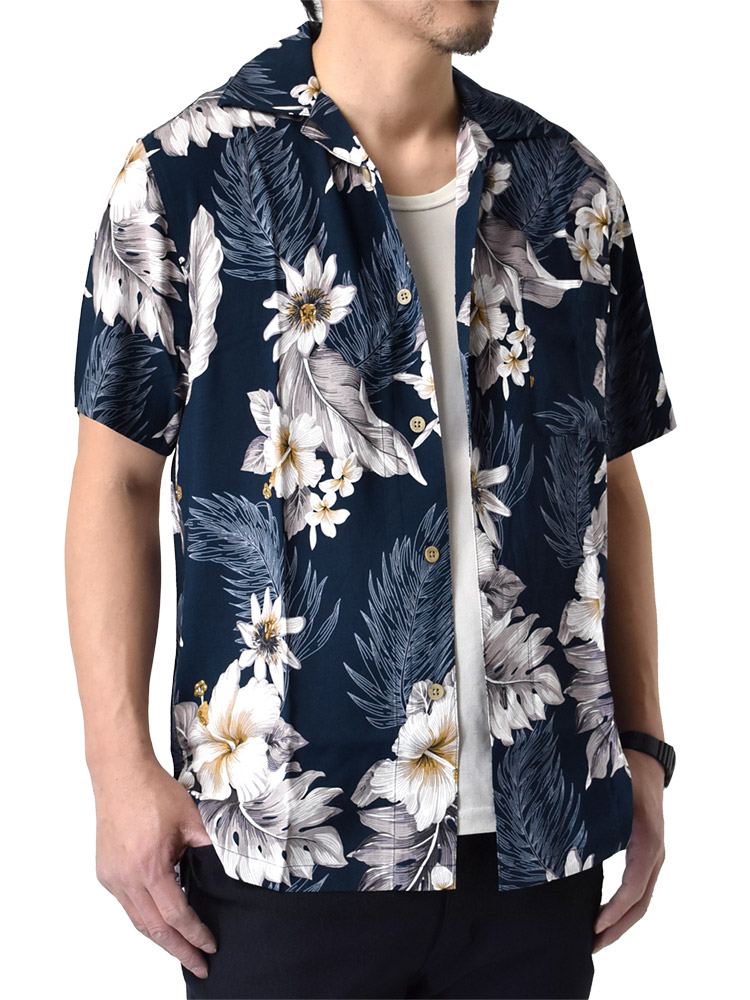 開襟シャツ アロハシャツ メンズ レーヨン100％ オープンシャツ 半袖シャツ セール｜aruge｜02