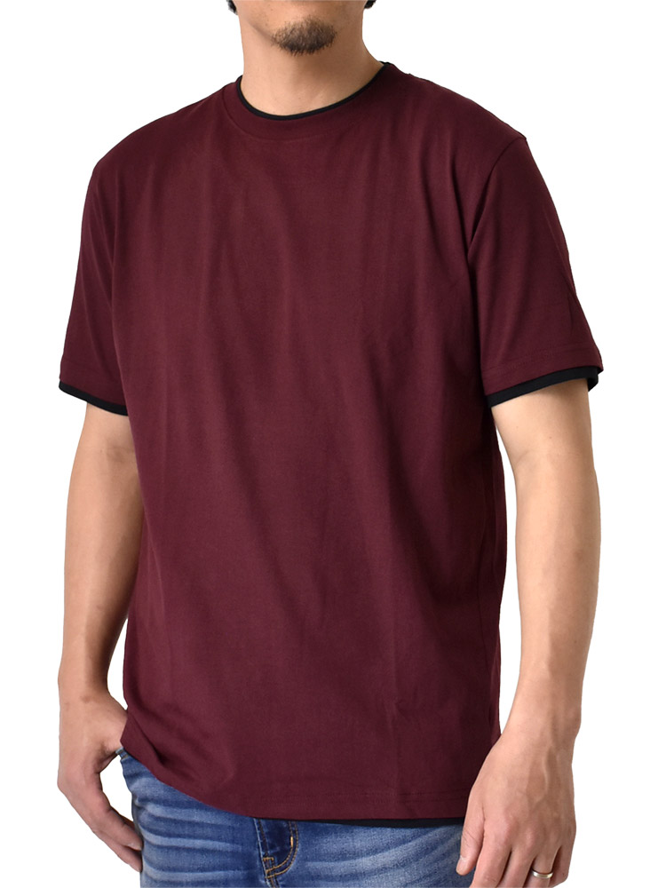 ARUGE Tシャツ メンズ 半袖 重ね着風 フェイクレイヤード W
