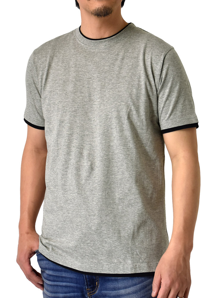 メンズ Tシャツ ボタン スリット 重ね着風 レイヤード風 a1245 楽天市場】【送料無料】メンズ tシャツ 半袖 レイヤード風 重ね