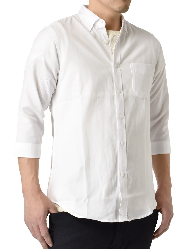ビジネスシャツ メンズ 7分袖シャツ オックスフォード ボタンダウンシャツ セール｜aruge｜02