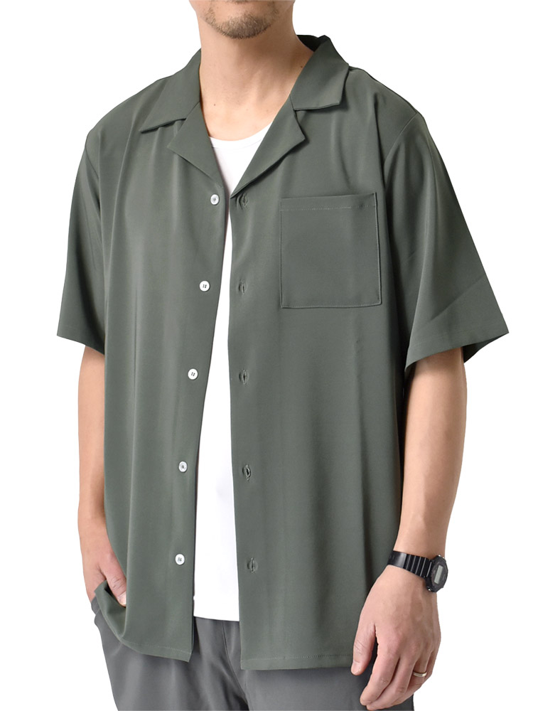 接触冷感 オープンシャツ 開襟シャツ メンズ ドライ 吸汗速乾 UV対策　セール