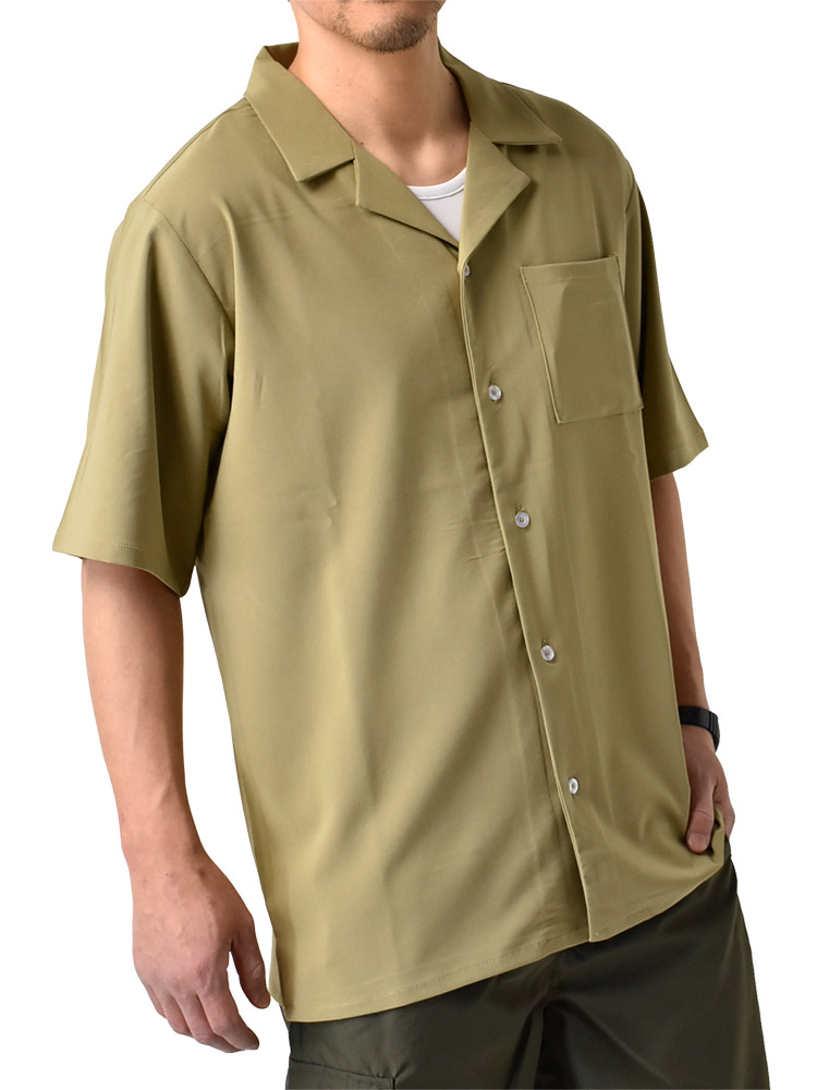 接触冷感 オープンシャツ 開襟シャツ メンズ ドライ 吸汗速乾 UV対策　セール