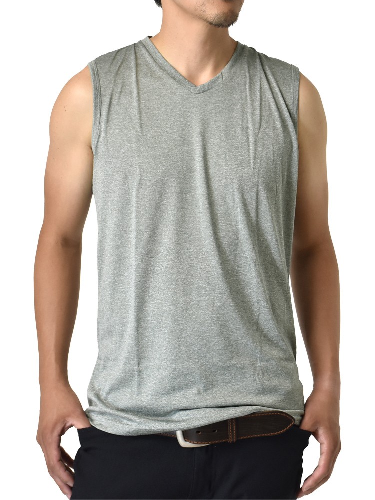 半袖 Tシャツ メンズ ノースリーブ Vネック カチオンドライ 吸汗速乾